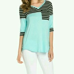 Mint Striped Pocket Top
